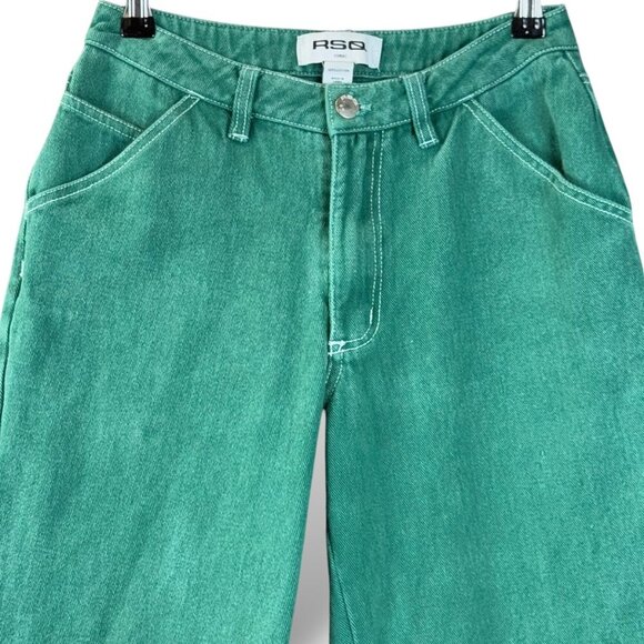 RSQ Jeans Womens Sz XS Green W/White Stitch High-Waisted Straight Wide-Leg Pants - Picture 4 of 9